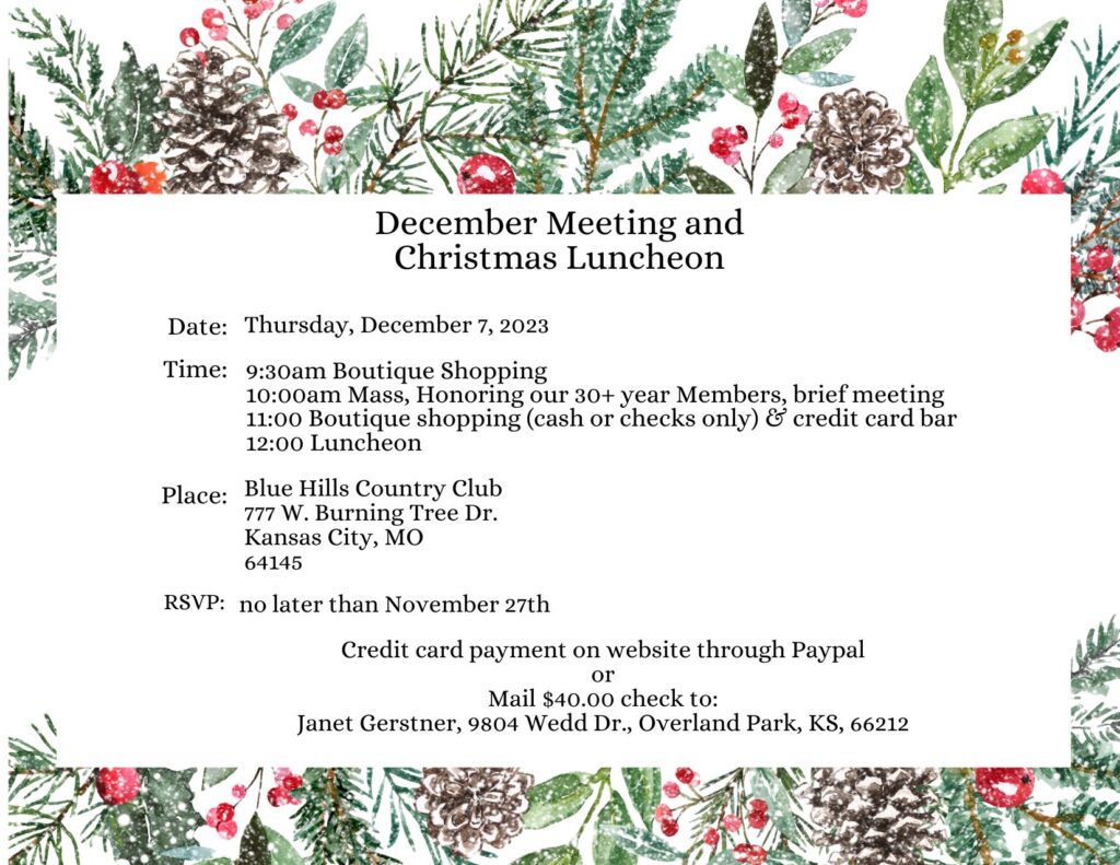December Meeting and Christmas Luncheon @ Blue Hills Country Club